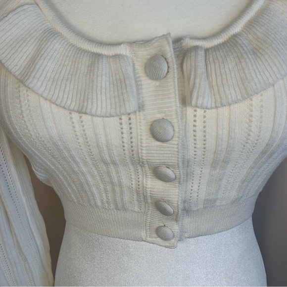 For Love & Lemons Camille Pointelle Knit Cropped Cardigan Sweater - Picture 11 of 14